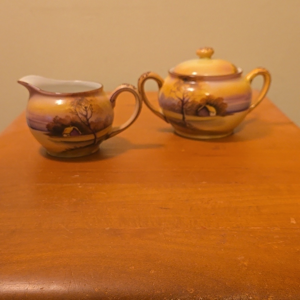 Noritake Japan Handpainted Creamer and Sugar Bowl